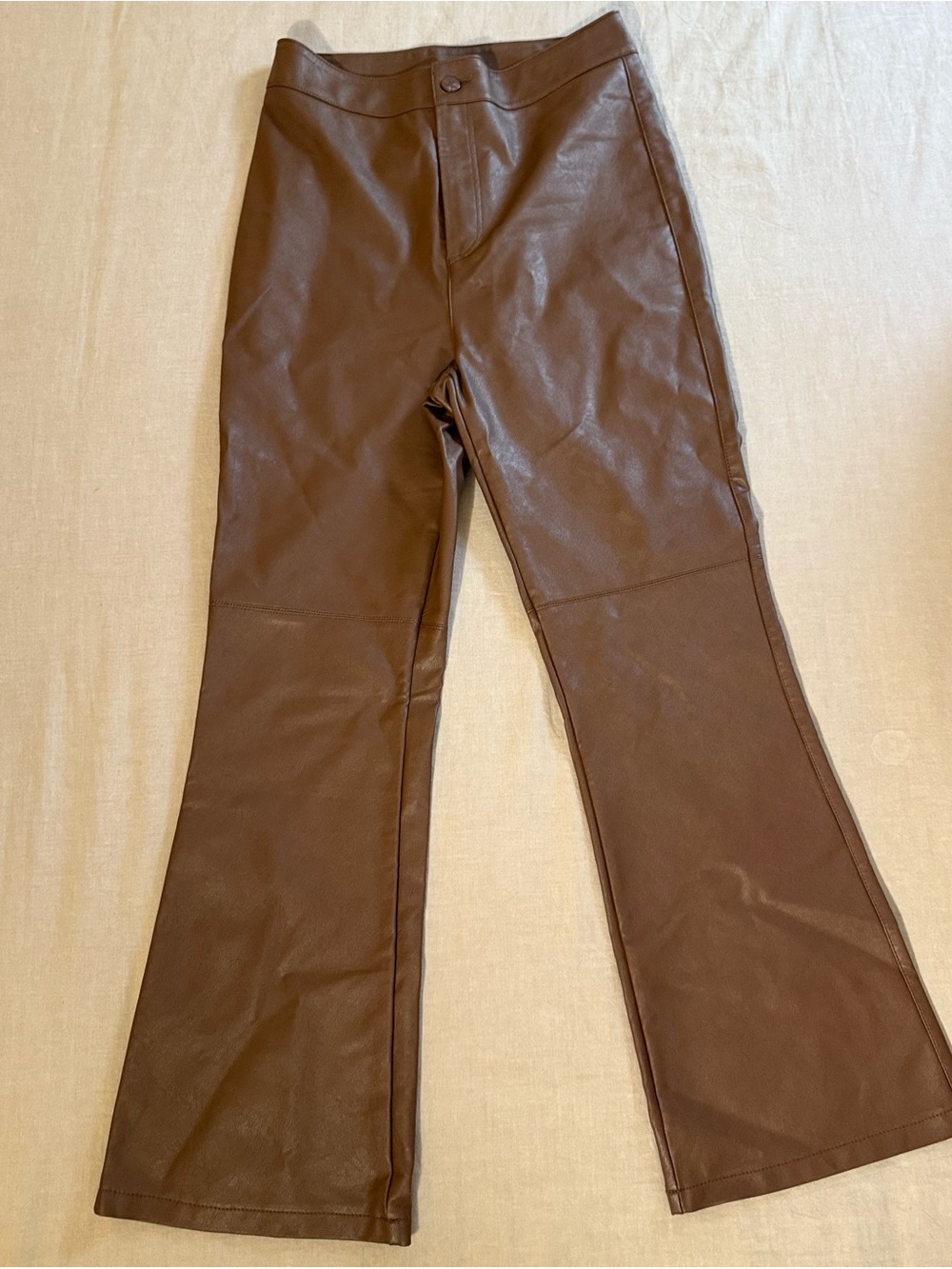 Free People Brown Faux Leather Flared Leg 7/8 Length High Waisted Pants- Size 4